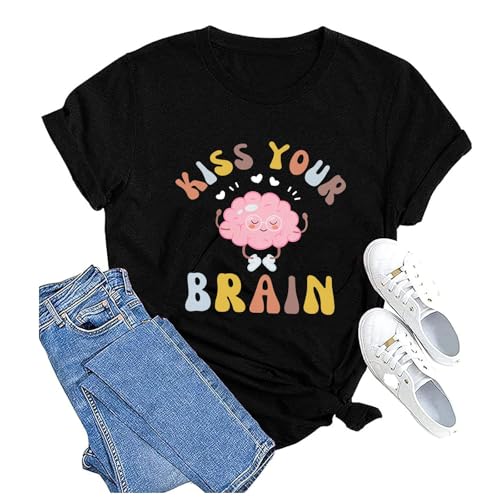 Funny Teacher Shirts for Women Kiss Your Brain Teacher T Shirt Special Education Teacher Life Tops Cute Graphic Tee