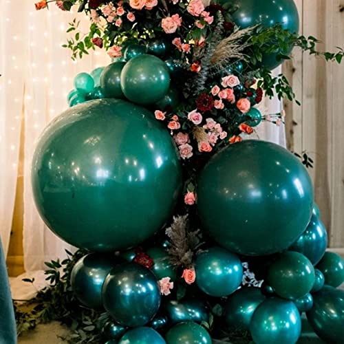 Image of Voircoloria 130pcs Dark Green Balloons Different Sizes 18 inch 12 inch 10 inch 5 inch Hunter Green Balloons for Birthday Dinosaur Baby Shower St. Patrick's Day Summer Jungle Forest Safari Party Decorations