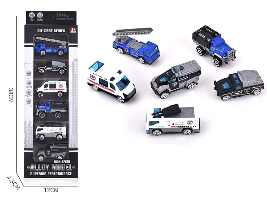 Image of Sky Tech Police Alloy Car Model Metal Cars 6 Pcs Vehicles, Racing Cars Play Set for Toddlers,Boys Die-Cast Car Set, Birthday Decorations Gift Movie Vehicle Small Racing for Kids
