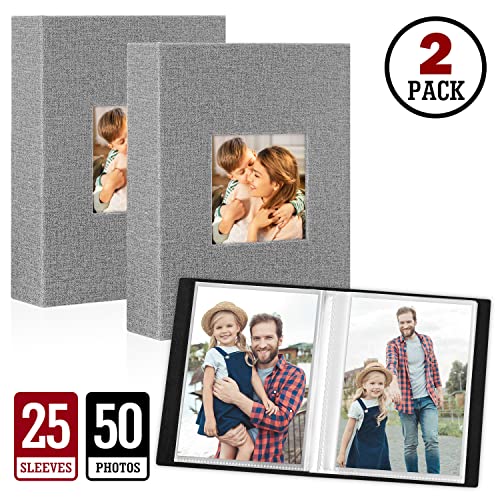 Lanpn Photo Albums 7x5 Pockets, Linen Slip in Top Loading Photo Album Holds 50 Portrait 13x18cm Pictures (Grey, 2 Packs) - Image 2