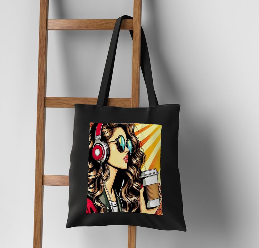 Image of Canvas Printed Tote Bag for Women 15kg Capacity with Zipper Closure