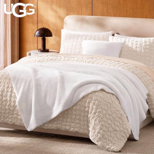 Image of UGG Whitecap Throw Blanket, Soft Fleece Blanket, 50 inch x 70 inch, White