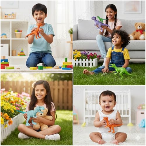 Image of ZESTHOME Big Dinosaur Toy for Kids | Realistic Hard Rubber Dinosaur Figure | Non-Toxic, Durable Jurassic Animal Toy for Boys & Girls 3+ Years | 15 cm | 4 piece