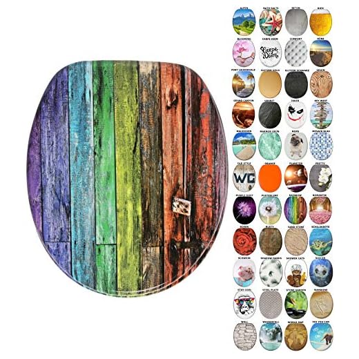 WC Sitz mit Absenkautomatik, viele neue WC-Sitze zur Auswahl, hochwertige Oberfläche, einfache Montage, stabile Scharniere (Rainbow)