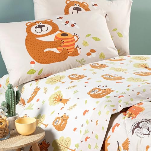 Caleffi Completo Lenzuola Singolo in cotone Art. Boschetto lenzuolo superiore 155x280 + 1 federa 50x80 + lenzuolo inferiore 90x200 - Col. Naturale