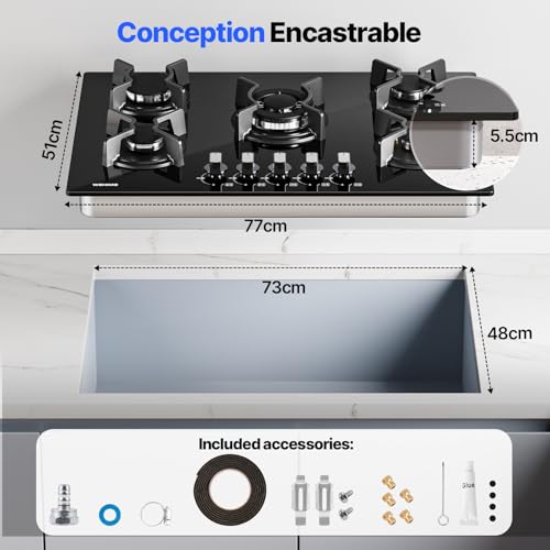 Table de cuisson encastrable WEHIMO en verre noir et fonte durable