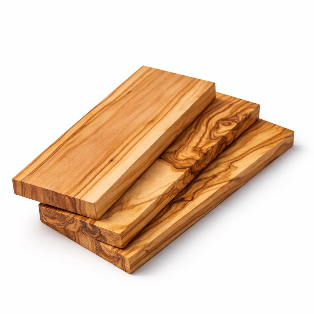 Blocchi in Legno di Ulivo Set da 3 – 5x15x1 cm – Legno Grezzo per Intaglio, CNC, Incisione, Pirografia e Fai da Te – Ideale per Manici Coltelli e Artigianato