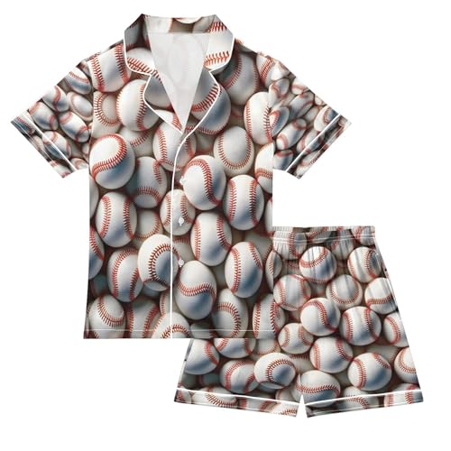 ALAZA Funny Ball Baseball Satin Pajamas Set Short Sleeve Button Down Sleepwear Summer Pjs 2 Piece