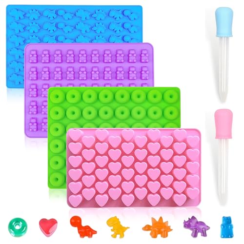 Pmueuff 4pcs Moldes de Silicona, Moldes de Silicona para Caramelos y Chocolates, Molde Chocolate, con 2 Pipetas para Caramelos, Chocolates Patrón de Dona de Corazón