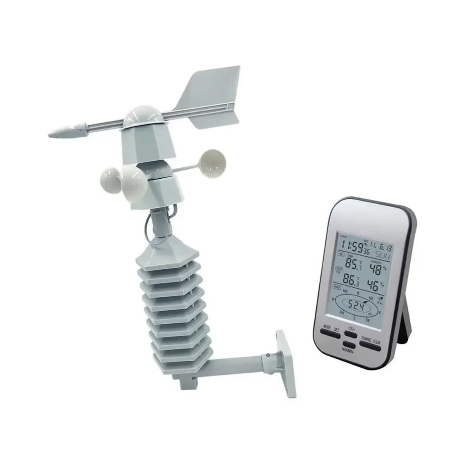 WS0232 Home Wireless Wetterstation Anemometer Digital LCD Außenwindgeschwindigkeit Richtung Chill Temperatur Luftfeuchtigkeit Meter Sensor