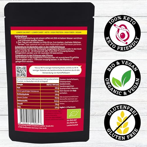 LOWER CARB KARTOFFELPRODUKTE | stark kohlenhydratreduziert | kalorienreduziert | protein- und ballaststoffreich | bio (6x Kroketten)