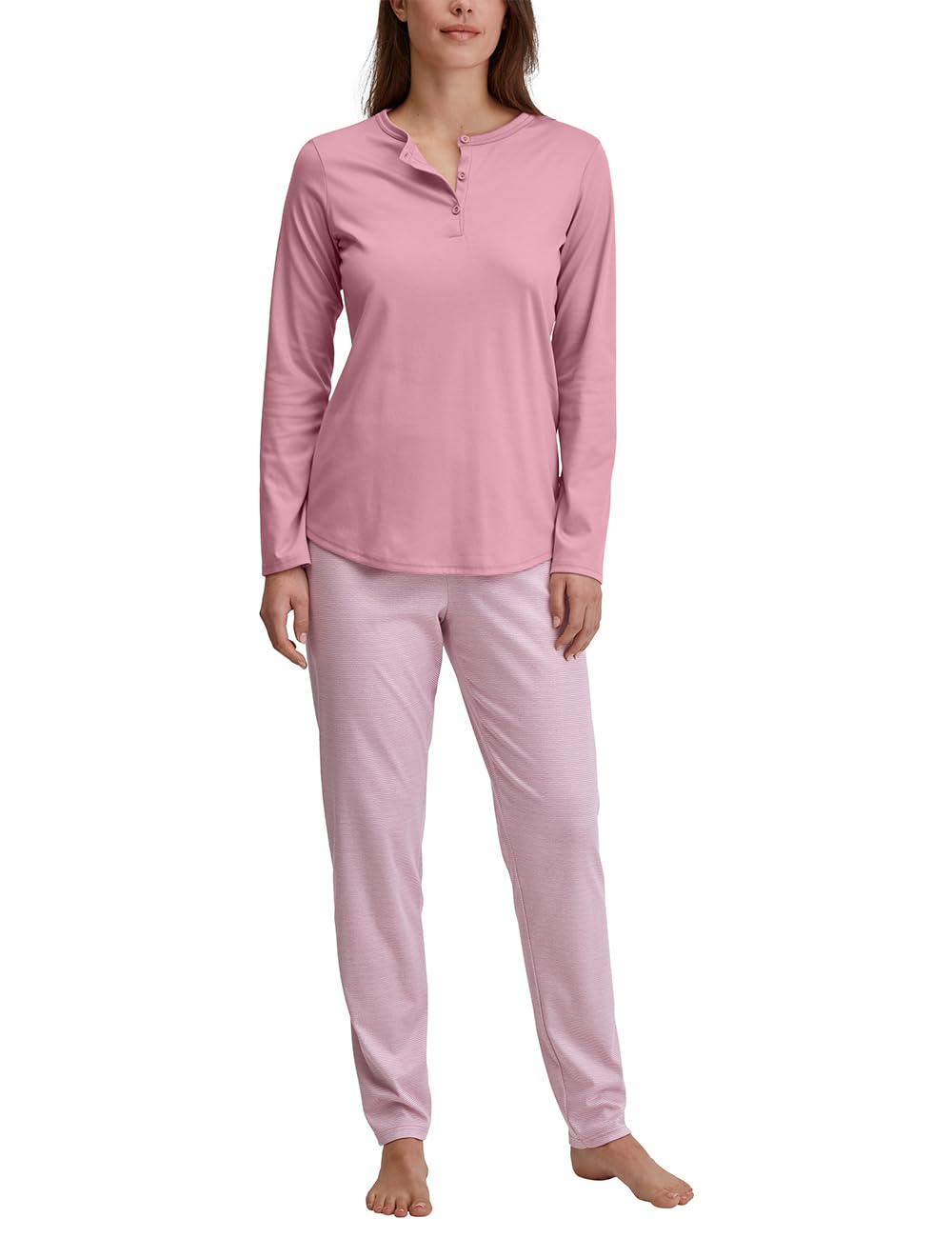 CALIDA Striped Dreams Pyjama Damen | langer Schlafanzug aus 100% Baumwolle, wärmende Qualität
