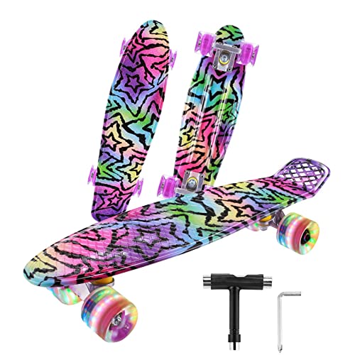 CAROMA Penny Board, monopatín de 22pulgadas/56cm para niños, monopatín con Ruedas con Luces LED, Mini monopatín de Crucero para niña y niño Principiante (Estrella aturdida) Cover