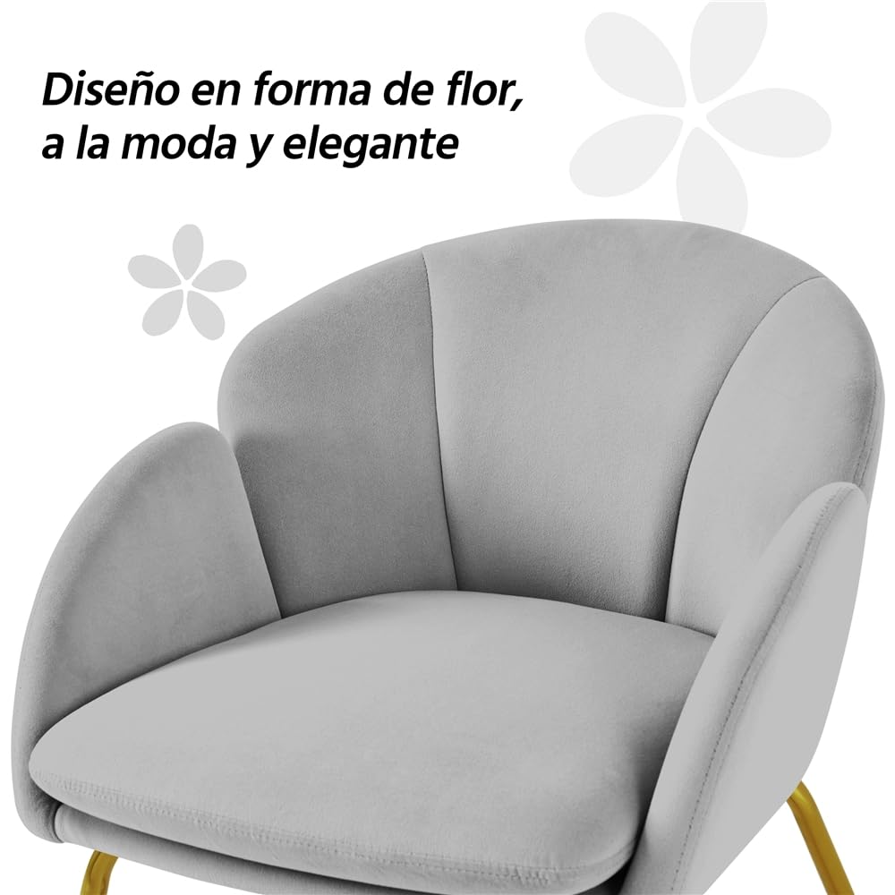Yaheetech Silla de Comedor Moderno Tapizada Terciopelo con Apoyabrazos y Respaldo Ergonómico Gris