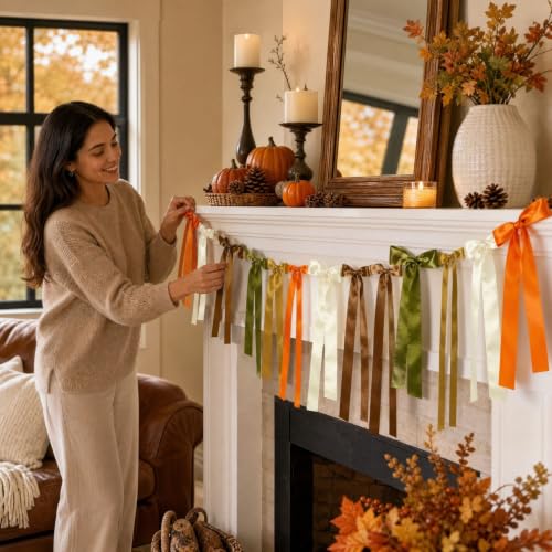 78.7in Hanging Bow Fall Banner, Vintage Fall Garland, Thanksgiving Gifts - image 6