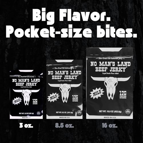 Image of No Mans Land Slow-Dried Beef Jerky | Smoked & Seasoned Jerky Strips | High Protein, Low Carb Beef Snack | Gluten Free - MILD (3oz)