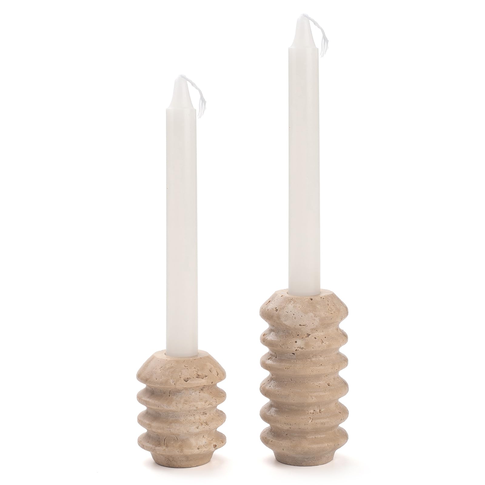 Portavelas de Piedra Travertino para Decoración de Centro de Mesa, Candelabro Moderno de Mármol para Velas de 3/4 Pulgadas de Grosor, Juego de 2 Unidades, Color Beige
