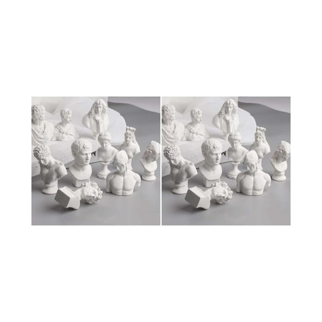Adoorniequea White 2 Set 10 Pieces Sculpture Drawing Sketch Plaster Cast Figure Statue