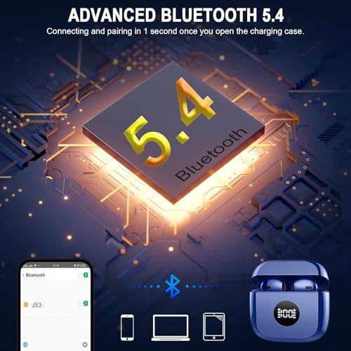 Image of Wireless Earbuds, Bluetooth 5.4 Headphones LED Power Display Ear Buds Bass Stereo, Bluetooth Earbuds in-Ear Noise Cancelling Mic, 40H Playback Mini Case IP7 Waterproof Sports Earphones for Android iOS