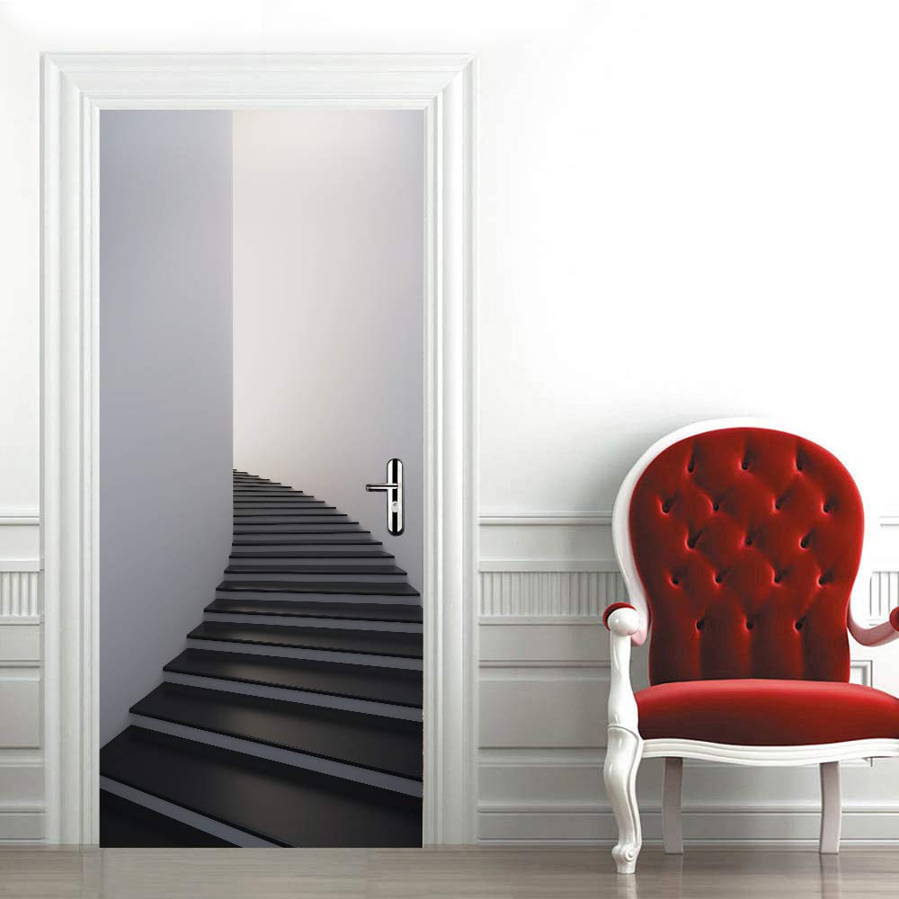 Sticker porte trompe l'oeil 3D escaliers 83x204 cm pour déco intérieure