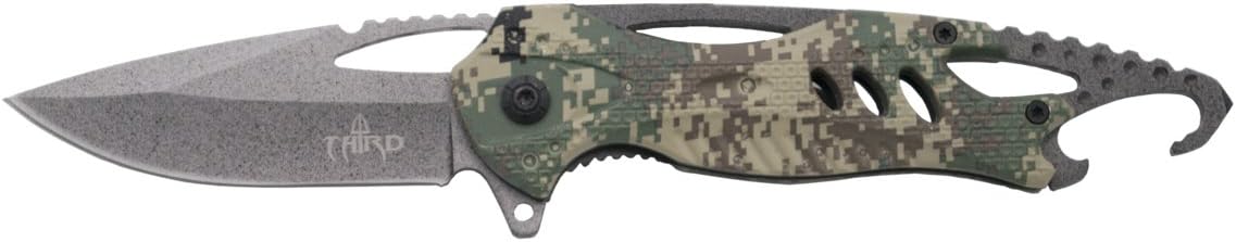 THIRD Assisted Knife K2794CA, Aluminium Handle, 8.5 cm Stainless Steel Blade Coated in Titanium Gun Grey, Glass Breaker and Bottle Opener. Clip and Cover