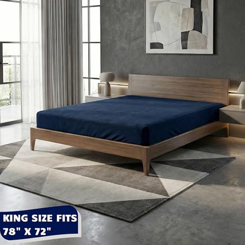 Image of 100% Waterproof Premium Cotton Feel Mattress Protector King Size 78x72 Inches | Breathable and Hypoallergenic Ultra Soft Fitted Bed Protector Cover (Blue)