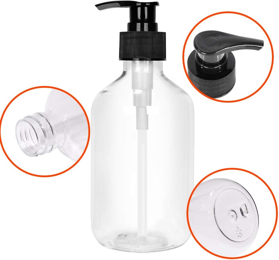 STARSIDE 4 Pack 17oz 500ml Empty Clear Plastic Bottles with Pumps.BPA-FREE Pump Bottles for Cooking Sauces,Essential Oils,Lotions,Organic Beauty Products(6 Labels as gift)