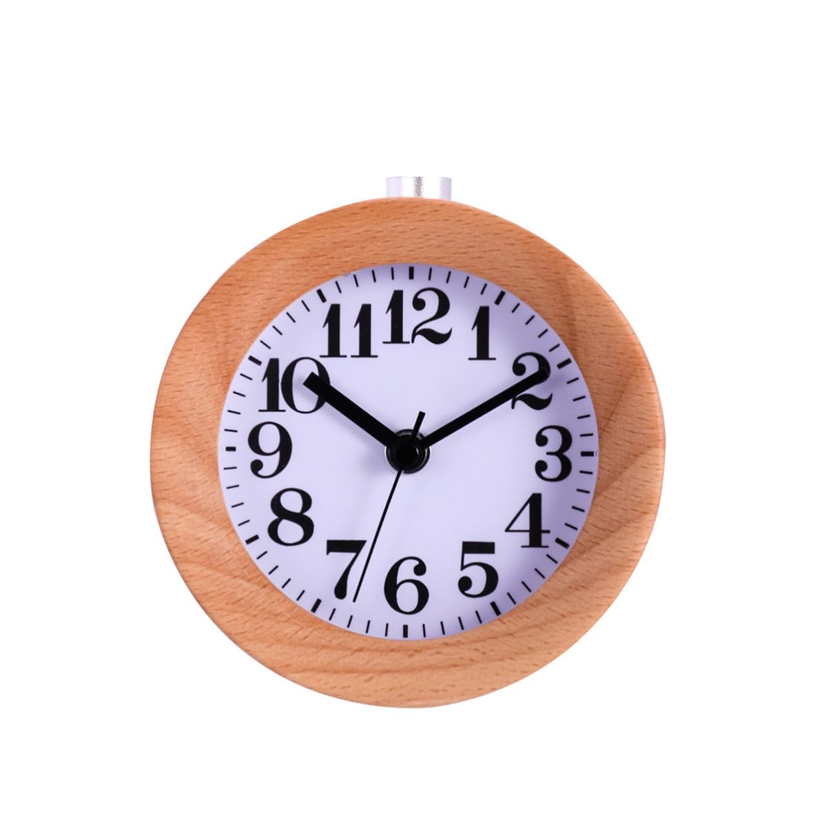 Operitacx Reloj Despertador, Redondo de Madera Silencioso y Luz Nocturna Diseño Clásico para Oficina y Decoración de Escritorio