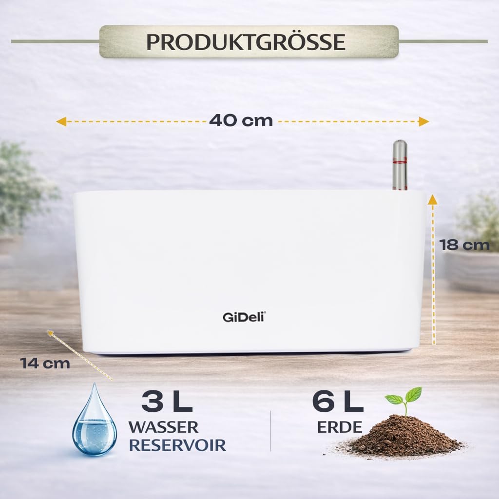 GiDeli Vaso da fiori autoirrigante – Vaso autoirrigante con indicatore del livello dell'acqua – Vaso per fiori che protegge da trabocco e marciume – Vaso per piante risparmiando tempo