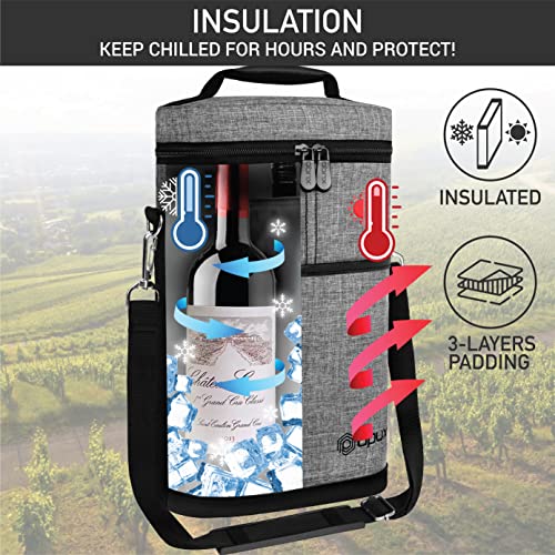 Opux 2 Bottle Wine Carrier Tote, Insulated Wine Cooler Bag, Leakproof Travel Wine Tote For Picnic Travel Byob, Padded Portable Wine Bottle Carrier, Gift For Wine Lover Women, Heather Grey #TOP1
