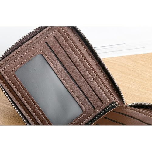 Women Portable Leather Small Women Wallet Leather Blocking Bifold Zipper Pocket Card Holder with ID Window4