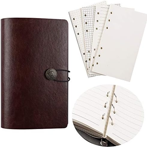 JIALINY A6 PU Leather Notebook Small Binder refillable Journal -6 Ring Binder for Filler Paper Notebook, Loose Leaf Personal Planner Organizer Binder Soft Cover 7.48x4.72(Brown)