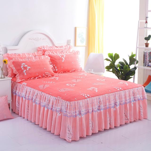 Floral Home Bed Skirts King Size Sanding Elegant Lace Decorated Bed Cover Non-slip Spread Queen Size Fitted Bed Sheet-H,120X200cm Bed Skirt