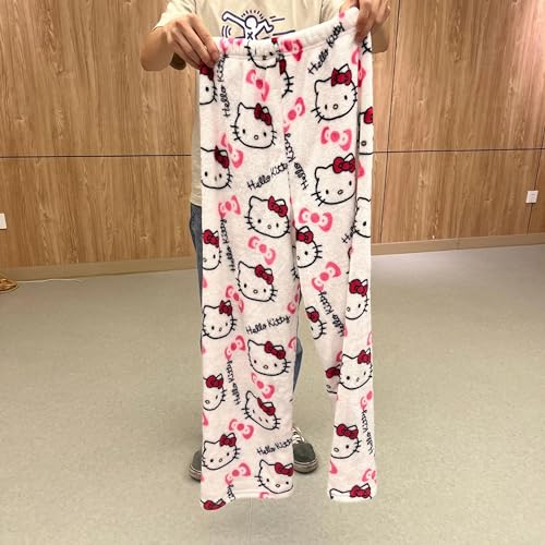 Image of BIUGNVW Anime Pajamas Pants Women Cartoon Family Christmas Pajama Pants Kawaii Flannel Pajama Pants Black and Pink