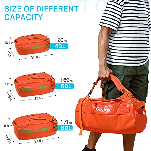 Gonex 80L Water Repellent Duffel Bag Backpack Outdoor Heavy Duty Duffle Bag with backpack straps for Hiking Camping Travelling Cycling for Men Women Orange
