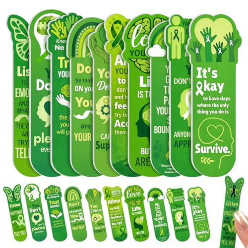 Loopeer 50 Pcs Mental Health Awareness Gifts Bulk Mini Nail Files Emery Boards Manicure Tools Green Ribbon Buffering Women Public Activity Favors