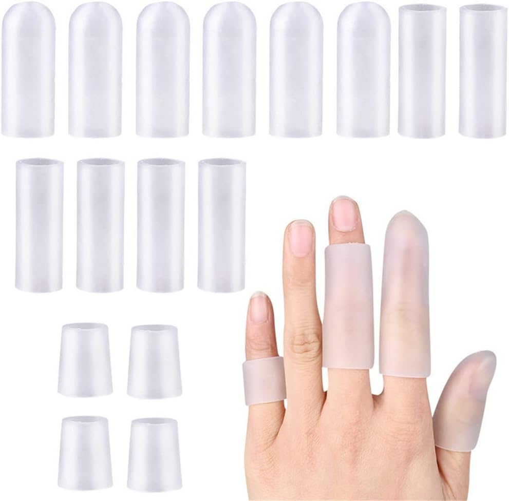 Gel Finger Sleeves, 16 PCS Silicone Finger Protector Finger Support Sleeves Cushion, Gel Finger Cap Open Finger Cot for Finger Cracking Hand Corns Calluses Blisters