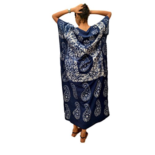 Odishabazaar Womens Cotton Caftan Nighty Blue White Batik Kaftan Maxi Dress2