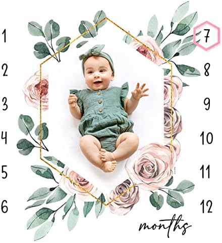 Calloo Baby Monthly Milestone Blanket for Baby Girls, Baby Monthly Milestone Blanket Girl, Baby Month Blanket for Baby Girl, Monthly Baby Milestone Blanket Girl, Baby Growth Chart Blanket 46"x46"