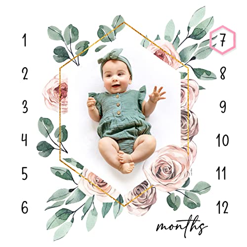 Image of Calloo Baby Monthly Milestone Blanket , Baby Month Blanket for Baby Girl, Baby Growth Chart Blanket 46"x46"