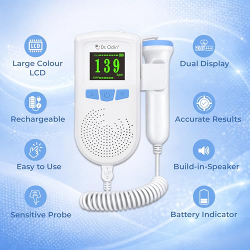 Image of Dr. Odin OAD51B Fetal Doppler with Smart App Connectivity, Large Color LCD Display, Rechargeable Battery, Built-in Speaker, 2.5MHz Probe for FHR Monitoring, 50-240 BPM Range