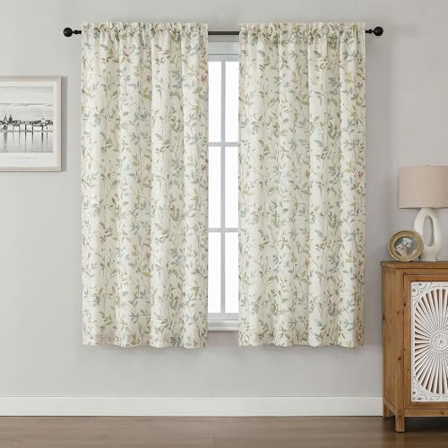 Image of Chyhomenyc Roman Linen Blend Curtains 63 Inch Length 2 Panels Set, Light Filtering Floral Curtains Printed Drapes for Living Room Rod Pocket Textured Window Treatment, 38Wx63L Inch