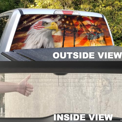Image of American Flag Decal for Truck, SUV & Car - Eagle Design (65x17in) for Men, Dad, Grandpa, Boyfriend