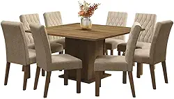 Conjunto Sala de Jantar Mesa Tampo de Madeira 8 Cadeiras Leila Madesa