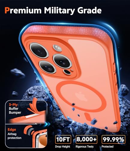 Image of FNTCASE for iPhone 15 Pro-Max Case: Matte Magnetic Phone Cases with Screen Protector Compatible with Magsafe Slim Anti Yellowing Rugged Shockproof Protective Translucent Cell Cover (C-Orange)