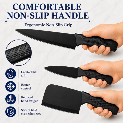 Image of SNMMIFER Kitchen Knife Set with Multipurpose Kitchen Scissors, 4 Pcs Black Stainless Steel Knife Set for Cutting, Chopping, Slicing & Food Preparation Knife Set (Knife + Scissor)