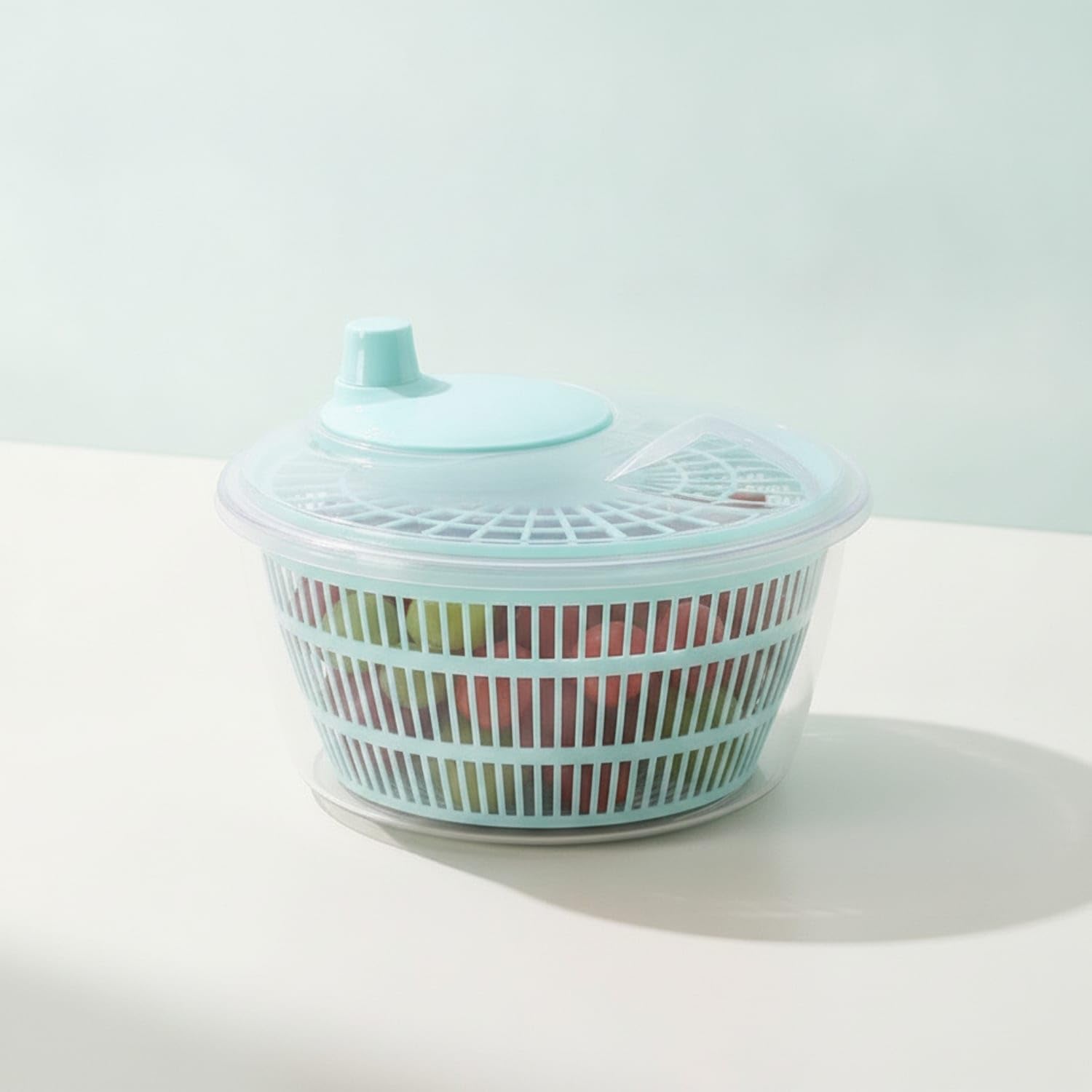 Manual Salad Dryer with Basket Clear Vegetable Dryer Pe | Manual Salad Dryer with Basket Clear Vegetable Perforated Lettuce Countertop for Home Cooks Kitchen Meal Prep Light Blue-image-16