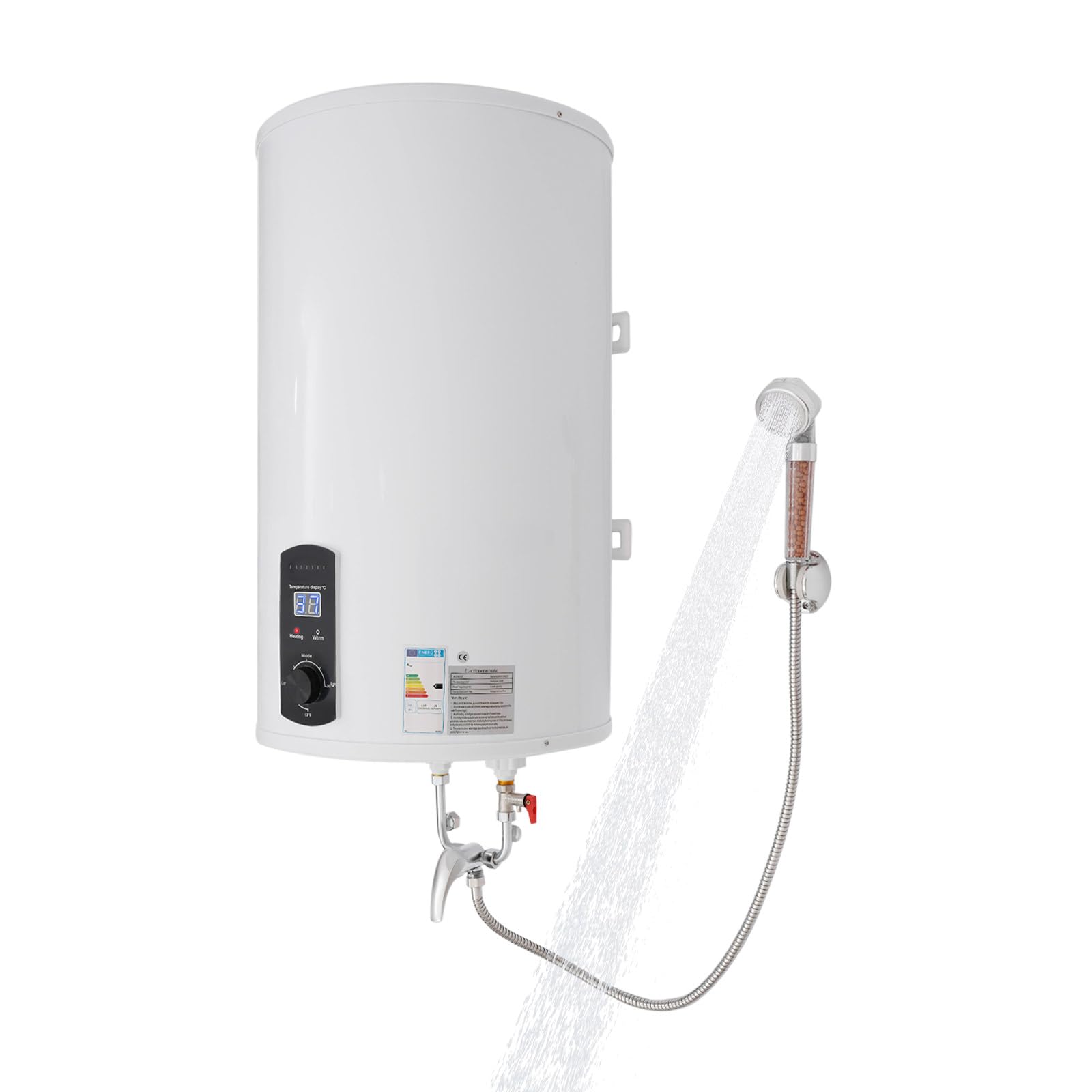 Scaldabagno elettronico con protezione contro le perdite, scaldabagno da 70 l, con scelta della temperatura, 2000 W, 220 V, scaldabagno elettrico con doccia e rubinetto, 41 x 75 cm, bianco