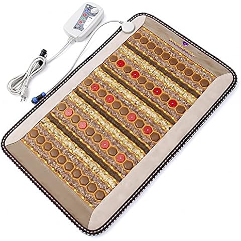 ThermoGem Infrared Amethyst Tourmaline Jade Mat - Mini 32" L x 20" W - Thick & Rigid - Natural Crystals - Adjustable 86-158°F (30-70°C) Heating - Negative ions - Bio Stimulation Photon Red Light Cover