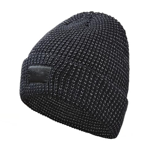 Flex Beanie Reflektierende Mütze für Damen Herren warme reflektierende Strickmütze für den Winter dicke kältebeständige Plüschmütze für Outdoor-Sportarten (DE/NL/SE/PL Alphanumerisch L Black)